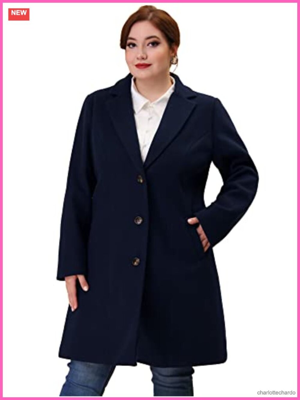 Women Plus Size Long Peacoat 100% Polyester Winter Coat